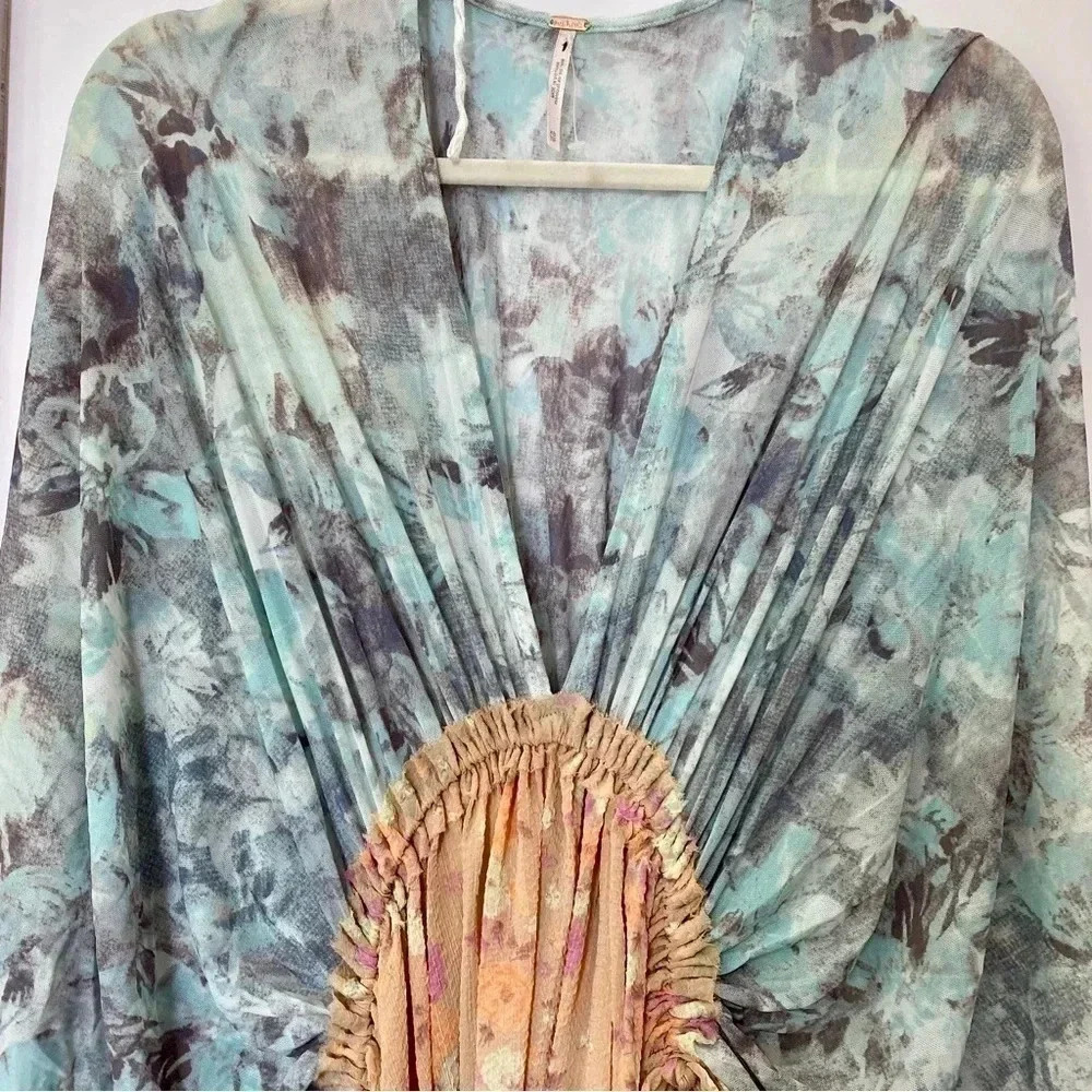 New Free People Long Sleeve Floral Boho Maxi Top XS - Picture 8 of 17